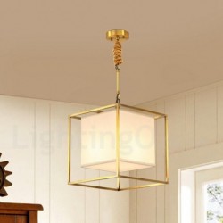 Pure Brass Simple Rustic Retro Vintage Brass Pendant Light with Fabric Shade