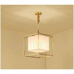 Pure Brass Simple Rustic Retro Vintage Brass Pendant Light with Fabric Shade