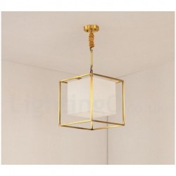 Pure Brass Simple Rustic Retro Vintage Brass Pendant Light with Fabric Shade