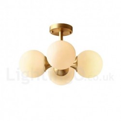 4 Light Pure Brass Modern Contemporary Simple Rustic Retro Vintage Flush Mount Ceiling Light with Glass Shades
