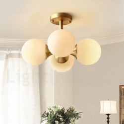 4 Light Pure Brass Modern Contemporary Simple Rustic Retro Vintage Flush Mount Ceiling Light with Glass Shades