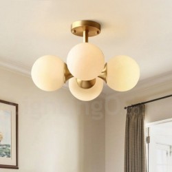 4 Light Pure Brass Modern Contemporary Simple Rustic Retro Vintage Flush Mount Ceiling Light with Glass Shades