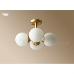 4 Light Pure Brass Modern Contemporary Simple Rustic Retro Vintage Flush Mount Ceiling Light with Glass Shades