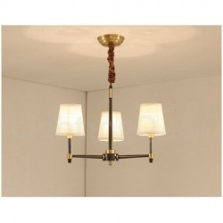 Pure Brass Large Luxurious Rustic Retro Vintage Brass Pendant Chandelier with Fabric Shades