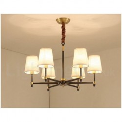 Pure Brass Large Luxurious Rustic Retro Vintage Brass Pendant Chandelier with Fabric Shades