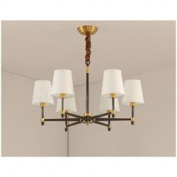 Pure Brass Large Luxurious Rustic Retro Vintage Brass Pendant Chandelier with Fabric Shades