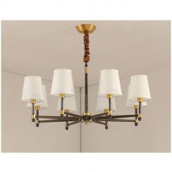 Pure Brass Large Luxurious Rustic Retro Vintage Brass Pendant Chandelier with Fabric Shades