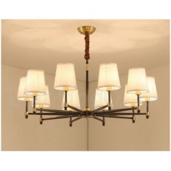 Pure Brass Large Luxurious Rustic Retro Vintage Brass Pendant Chandelier with Fabric Shades