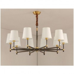 Pure Brass Large Luxurious Rustic Retro Vintage Brass Pendant Chandelier with Fabric Shades