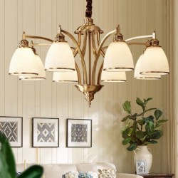 Pure Brass Large Luxurious Rustic Retro Vintage Brass Pendant Chandelier with Glass Shades