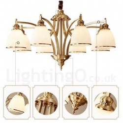 Pure Brass Large Luxurious Rustic Retro Vintage Brass Pendant Chandelier with Glass Shades