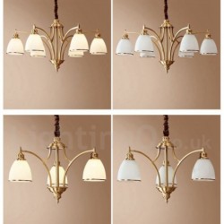 Pure Brass Large Luxurious Rustic Retro Vintage Brass Pendant Chandelier with Glass Shades