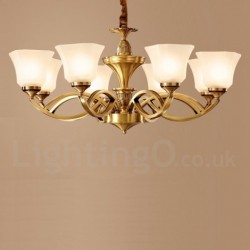 Pure Brass Large Luxurious Rustic Retro Vintage Brass Pendant Chandelier with Glass Shades