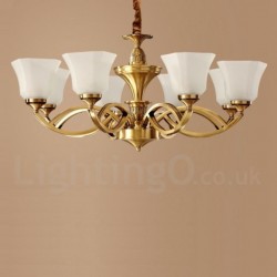 Pure Brass Large Luxurious Rustic Retro Vintage Brass Pendant Chandelier with Glass Shades