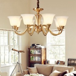 Pure Brass Large Luxurious Rustic Retro Vintage Solid Brass Pendant Chandelier with Glass Shades