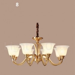 Pure Brass Large Luxurious Rustic Retro Vintage Solid Brass Pendant Chandelier with Glass Shades