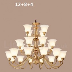 Pure Brass Large Luxurious Rustic Retro Vintage Solid Brass Pendant Chandelier with Glass Shades