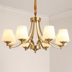 Pure Brass Large Luxurious Rustic Retro Vintage Brass Pendant Chandelier with Glass Shades