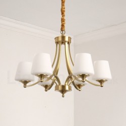 Pure Brass Large Luxurious Rustic Retro Vintage Brass Pendant Chandelier with Glass Shades