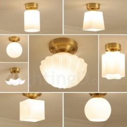 Pure Brass LED Rustic / Lodge Nordic Style Flush Mount Ceiling Lights with Glass Shade