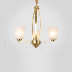 3 Light Pure Brass Large Luxurious Rustic Retro Vintage Brass Pendant Chandelier with Glass Shades