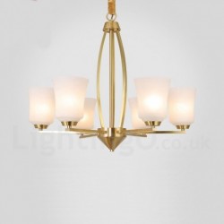 6 Light Pure Brass Large Luxurious Rustic Retro Vintage Brass Pendant Chandelier with Glass Shades