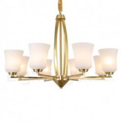 8 Light Pure Brass Large Luxurious Rustic Retro Vintage Brass Pendant Chandelier with Glass Shades