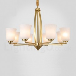 8 Light Pure Brass Large Luxurious Rustic Retro Vintage Brass Pendant Chandelier with Glass Shades