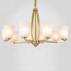 10 Light Pure Brass Large Luxurious Rustic Retro Vintage Brass Pendant Chandelier with Glass Shades