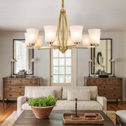 10 Light Pure Brass Large Luxurious Rustic Retro Vintage Brass Pendant Chandelier with Glass Shades