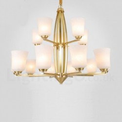15 Light Pure Brass Large Luxurious Rustic Retro Vintage Brass Pendant Chandelier with Glass Shades