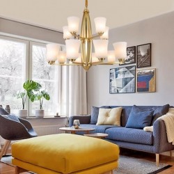 15 Light Pure Brass Large Luxurious Rustic Retro Vintage Brass Pendant Chandelier with Glass Shades