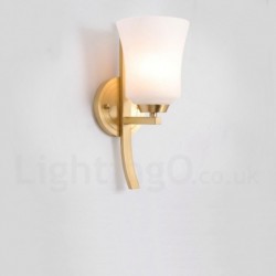 Pure Brass Luxurious Rustic Retro Vintage Brass 1 Light Wall Light with Glass Shade