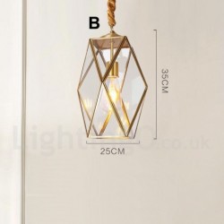 Pure Brass Rustic / Lodge Nordic Style Pendant Light with Glass Shade