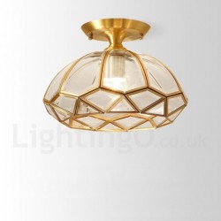 12 Inch Wide Pure Brass LED Rustic / Lodge Nordic Style Flush Mount Ceiling Light with Glass Shade