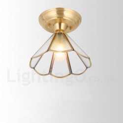 11" Wide Pure Brass LED Rustic / Lodge Nordic Style Flush Mount Ceiling Light with Glass Shade