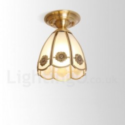 6" Wide Flowers Pure Brass LED Rustic / Lodge Nordic Style Flush Mount Ceiling Light with Glass Shade
