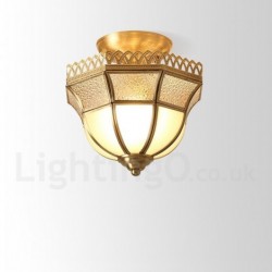 10" Wide Pure Brass LED Rustic / Lodge Nordic Style Flush Mount Ceiling Light with Glass Shade