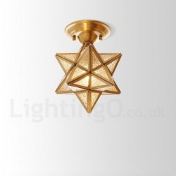 8" Wide Star Pure Brass LED Rustic / Lodge Nordic Style Flush Mount Ceiling Light with Glass Shade