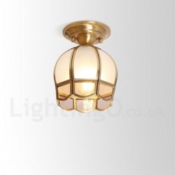 6" Wide Pure Brass LED Rustic / Lodge Nordic Style Flush Mount Ceiling Light with Glass Shade