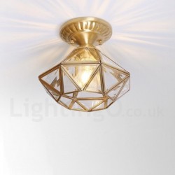 10" Wide Pure Brass LED Rustic / Lodge Nordic Style Flush Mount Ceiling Light with Glass Shade