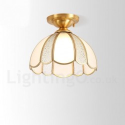 11" Wide Pure Brass LED Rustic / Lodge Nordic Style Flush Mount Ceiling Light with Glass Shade