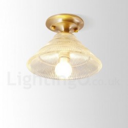 8" Wide Pure Brass LED Rustic / Lodge Nordic Style Flush Mount Ceiling Light with Glass Shade