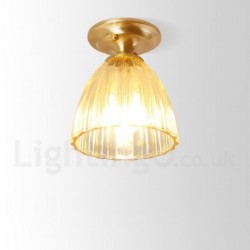 6" Wide Pure Brass LED Rustic / Lodge Nordic Style Flush Mount Ceiling Light with Glass Shade