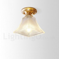 8" Wide Pure Brass LED Rustic / Lodge Nordic Style Flush Mount Ceiling Light with Glass Shade