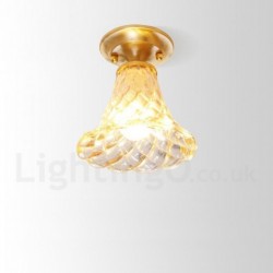 6 1/2" Wide Pure Brass LED Rustic / Lodge Nordic Style Flush Mount Ceiling Light with Glass Shade