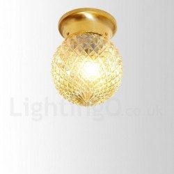 6" Wide Pure Brass LED Rustic / Lodge Nordic Style Flush Mount Ceiling Light with Glass Shade