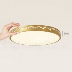 Ultra-thin Round Pure Brass Hollow LED Modern Contemporary Nordic Style Flush Mount Ceiling Light with Acrylic Shade