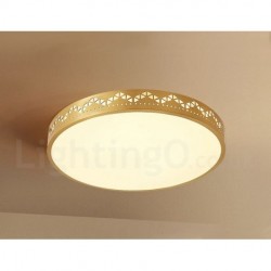 Ultra-thin Round Pure Brass Hollow LED Modern Contemporary Nordic Style Flush Mount Ceiling Light with Acrylic Shade