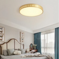 Ultra-thin Round Pure Brass Hollow LED Modern Contemporary Nordic Style Flush Mount Ceiling Light with Acrylic Shade